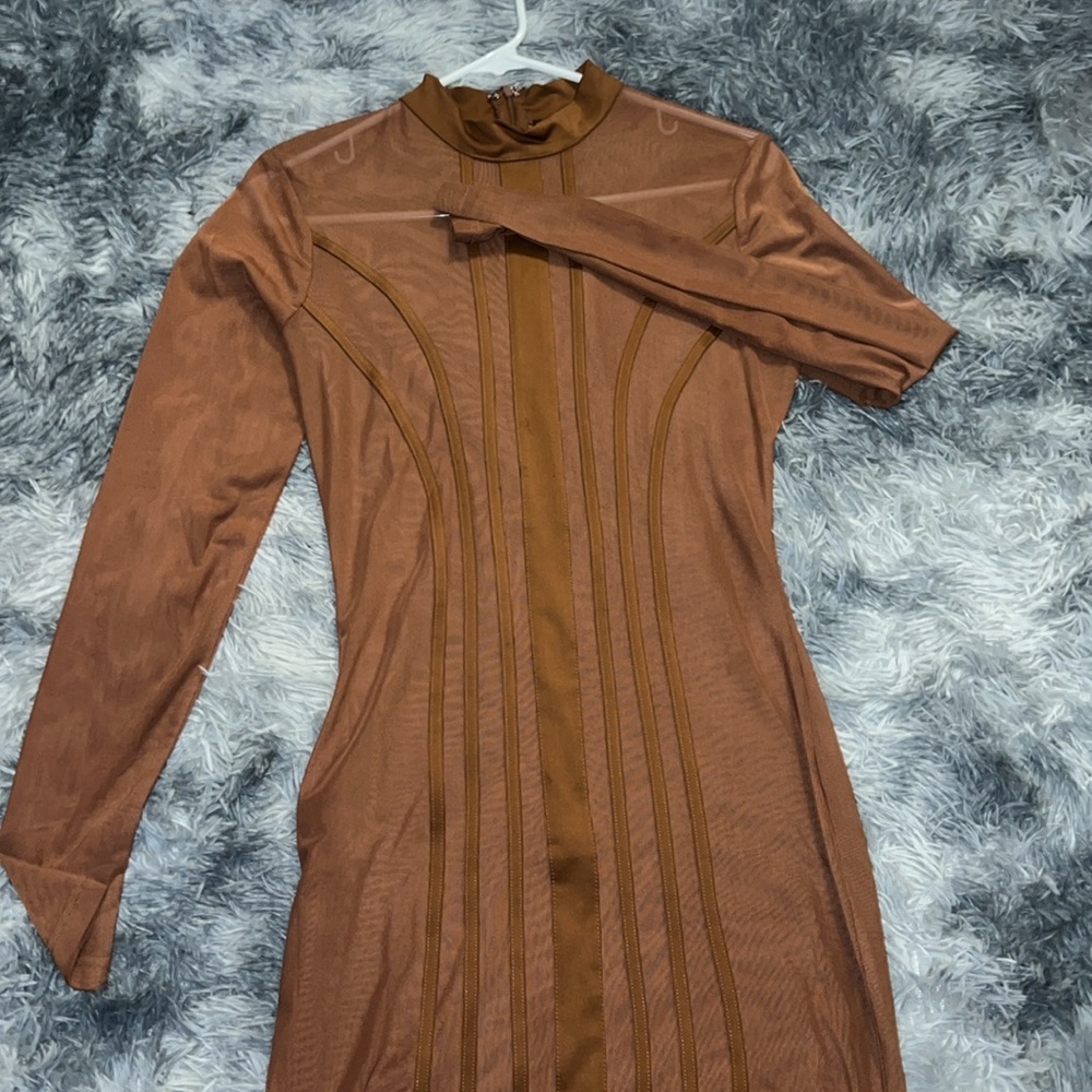 Mesh Brown Midi Dress - Picture 3 of 6